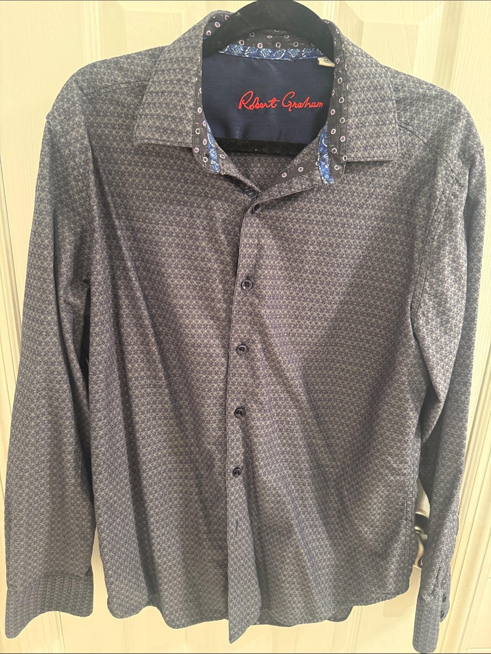 Robert Graham Men's Navy Gray Patterned Long-Sleeve Shirt